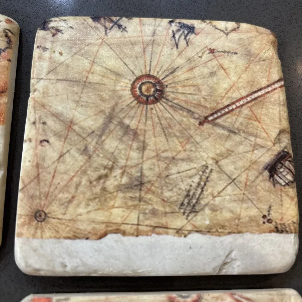 Piri Reis World Map Coaster Set Of Four Made Of Stone With Cork Backing